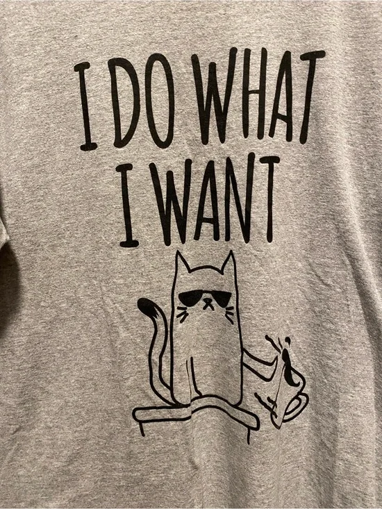 (3/$15) Men’s Large Gray Cat Graphic Tee - I Do What I Want