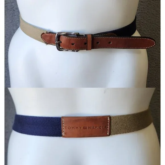 Vtg 90s TOMMY HILFIGER Mens 2 Tone Material Belty Genuine Leather Trim Size XL‎