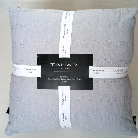 Tahari Home Euro Pillows Shams w Pillow Inserts Chambray Blue Denim Set of 2