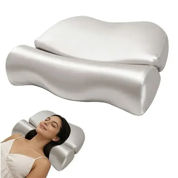 Constructs Zero Pressure Memory Foam Cervical Neck Pillow Silver Gray Cooling