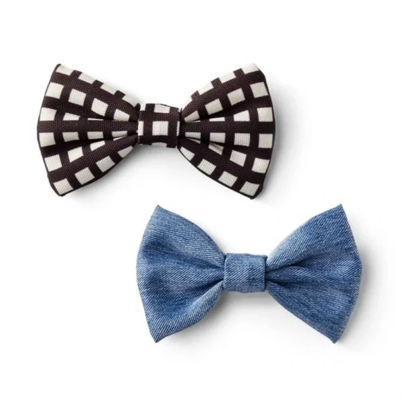 NWT Cat/Dog Bowtie Set - Squares/Blue Twill