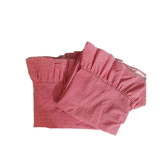 Vintage Ralph Lauren Gingham Checked Red White Ruffled Pillowcases Set of 2 King