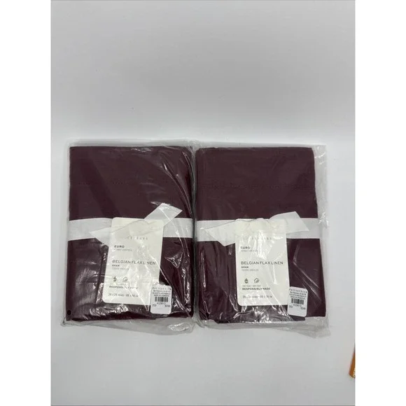 Pottery Barn Merlot Euro Belgian Flax Linen Shams Set Of 2 Luxury 26
