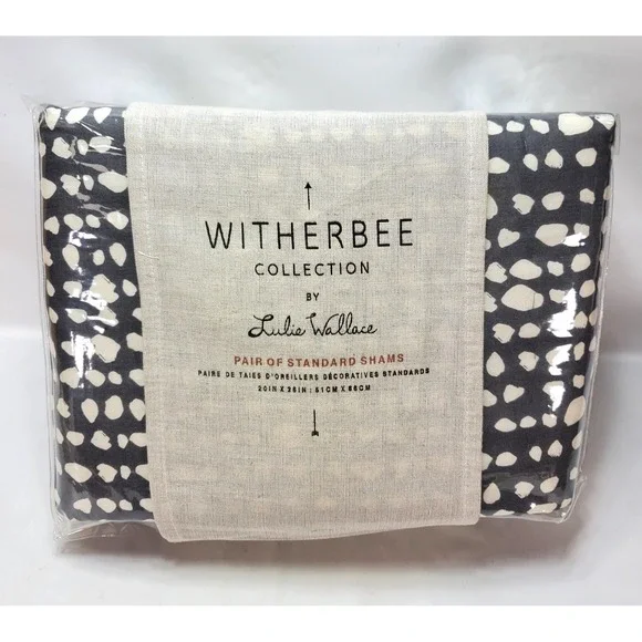 Anthropologie Witherbee Collection Standard Shams 2 Gray White Lulie Wallace Cot