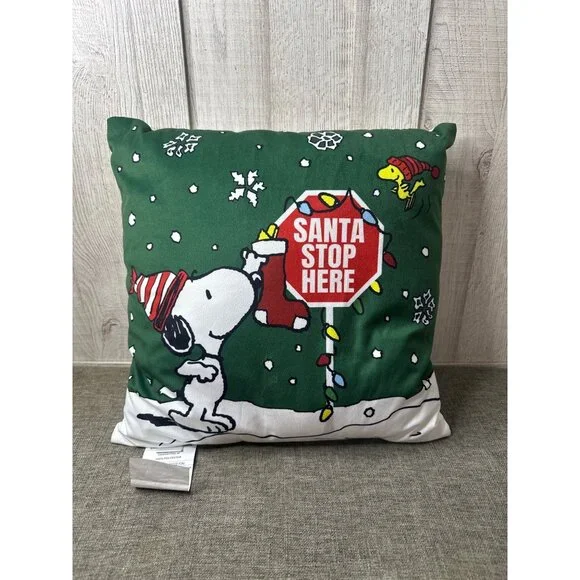 Peanuts Snoopy Christmas Pillow Santa Stop Here 18
