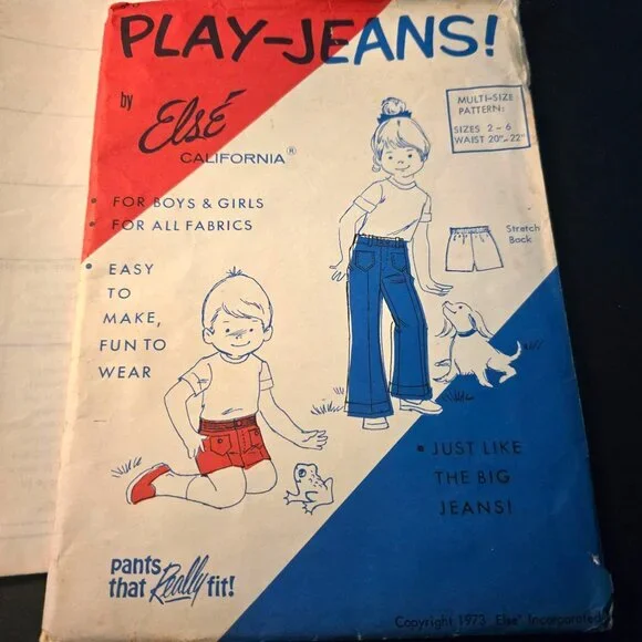 Else vintage sewing pattern 370 Kids Play-jeans Sizes 2-5 Waist 20-22 in. UNCUT