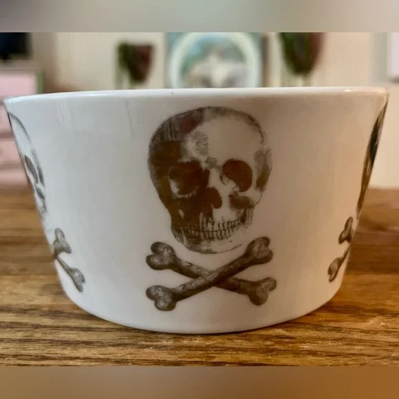 Rare Z Gallerie Christian Audigier Skull Bowl - Skull & Crossbones Bowl Pet Bowl