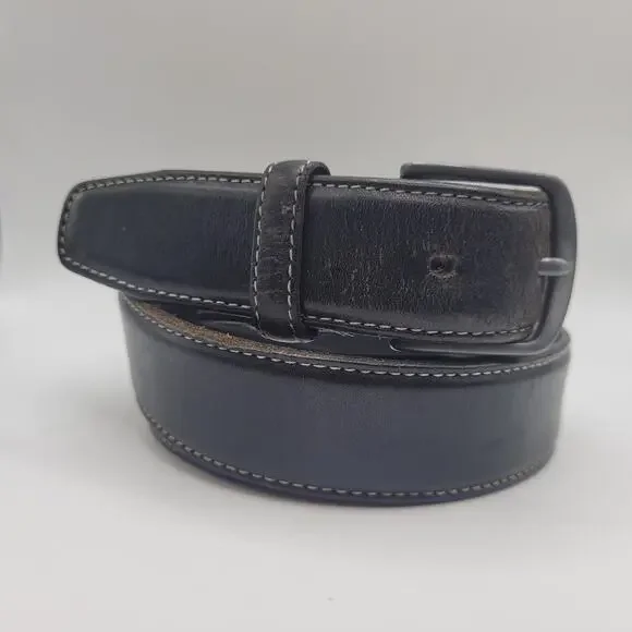 Polo Ralph Lauren Belt 38 Black Leather Stitched Gunmetal Buckle Casual Preppy