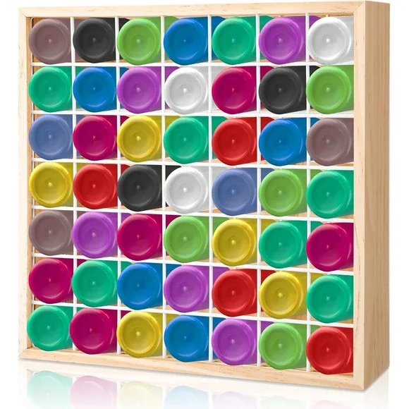 Wooden 49 Slot Wall Mount Paint Bottle Organizer Rack Craft Storage Shelf