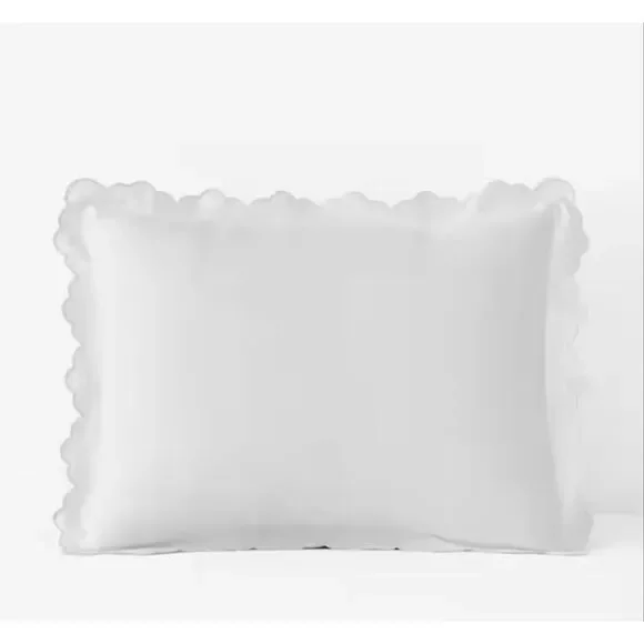 The Company Store Company Cotton Embroidered Scallop Ivory Sateen Sham, Standard