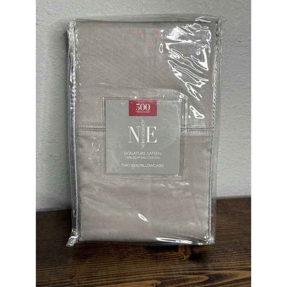 Noble Excellence NE Grey King Size Pillowcases Set New 500ct