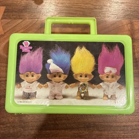 1992 Ace Novelty Treasure Trolls Dolls Like Green Carrying Storage Case