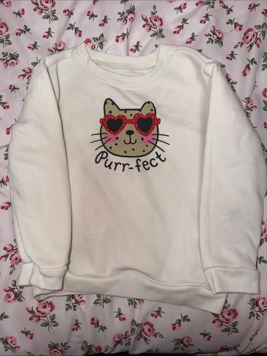 Garanimals Cream Pullover with Cat Face and Red Heart Sunglasses