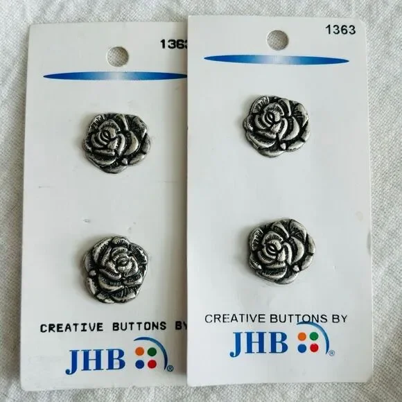 (4) JHB Vintage Metal Rose Flower Buttons Made in Italy