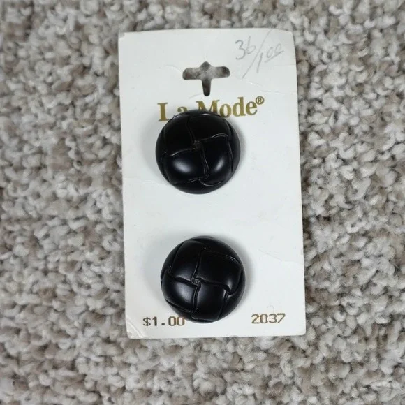 La Mode Black Woven Style Buttons 7/8 Inch 22mm Made in Italy 2037 2 Count