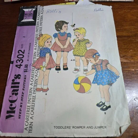 McCall's 4302 Toddlers Romper and jumper sewing pattern Size 2 Uncut 1974
