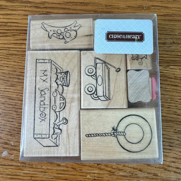 Close To My Heart My Sandbox Wood Mounted Rubber Stamp Set S671 7pc CTMH Wagon