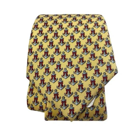 Vineyard Vines Anchor Nautical Rare Red Bow‎ Silk Necktie Youth Yellow 49