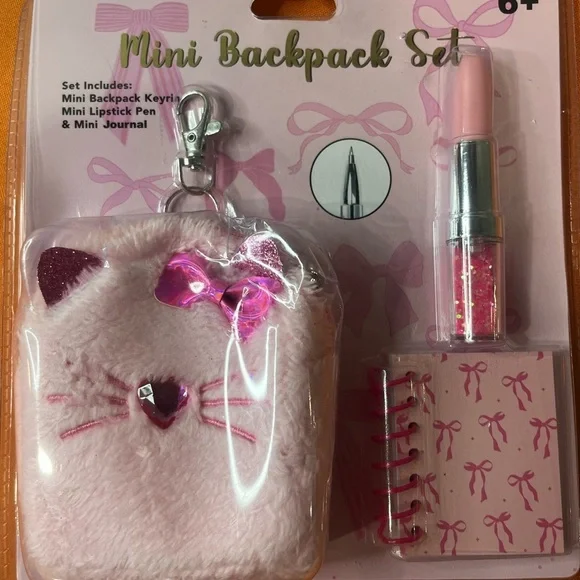 6/$25 Charming Pink Bow Cat Mini Backpack Set