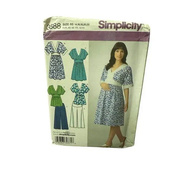 Simplicity 3888 Maternity Dress Tunic Top Gauchos Sewing Pattern Size 14-22