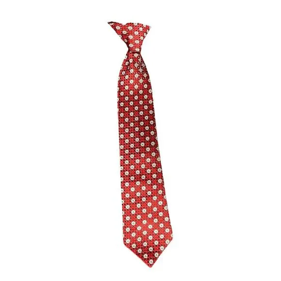 Boys Tie-Red Clip On Neck Tie‎-Red And White, 11 Inch long