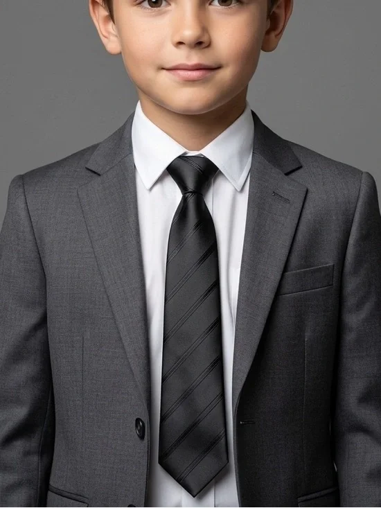 Bergamo New York Boys Black Striped Zipper Tie - 14