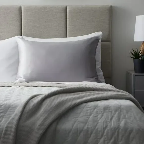 Silk Pillow Case Mulberry Silk Satin Pillow Sham Oeko-Tex Gray/Slvr Sz STD/Queen