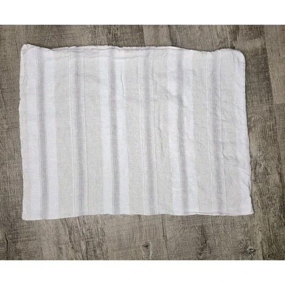 Piu Belle Portugal 100% Linen Standard Sham White Gray Stripe Pillow Cover