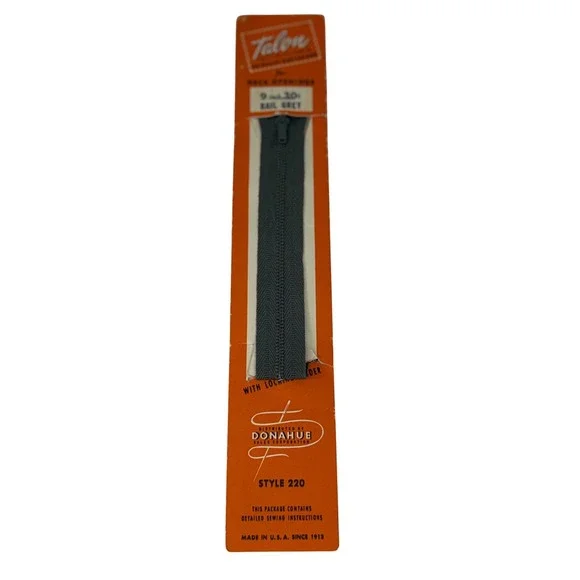 VTG Talon Zipper Rail Grey Style 220 Neck Opening Sewing Fastener 9 Inch NOS