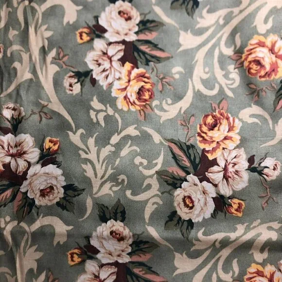 Quilt Cotton Fabric Material - 2 yards Sage Green Rose Floral #244-2
