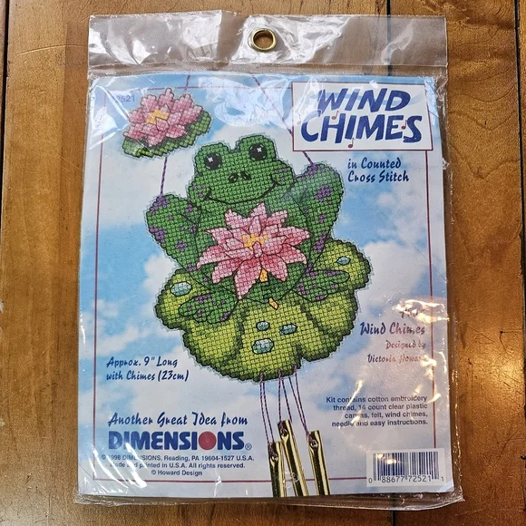 Vintage Counted Cross Stitch Frog Windchime Craft Kit