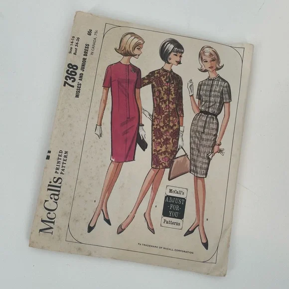 2FOR$20 Vintage 1960s McCall’s Mrs & Jr “Adjust for you” Sewing Pattern