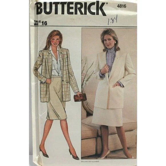 Butterick Sewing Pattern 4816 Jacket Skirt Size 16‎