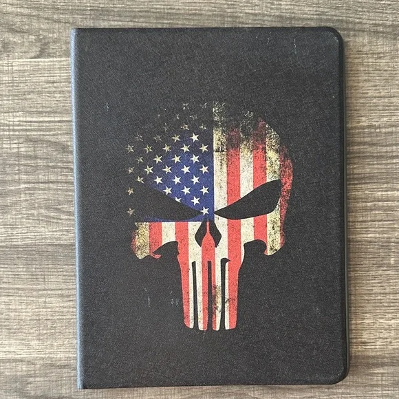 Patriotic Black Tablet Cover with Skull Design