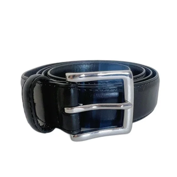 J. Crew Men's Black Leather Belt Silver Buckle Size 38 Casual Formal
