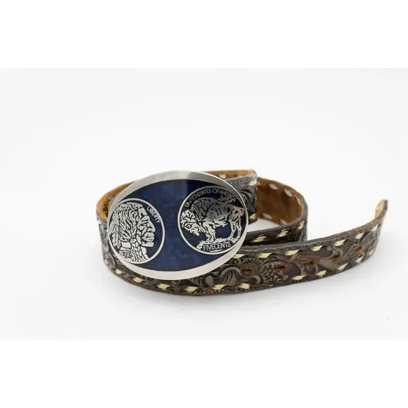 Vintage Western Tooled Leather Belt Buffalo Nickel Concho Men’s‎ Large L