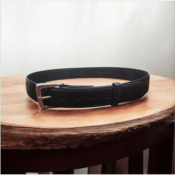 3D Belt Company Men's Basic Overlay Feathered Black Leather Belt Size 36