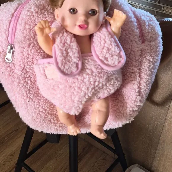 Charming Pink Doll with Cozy Backpack