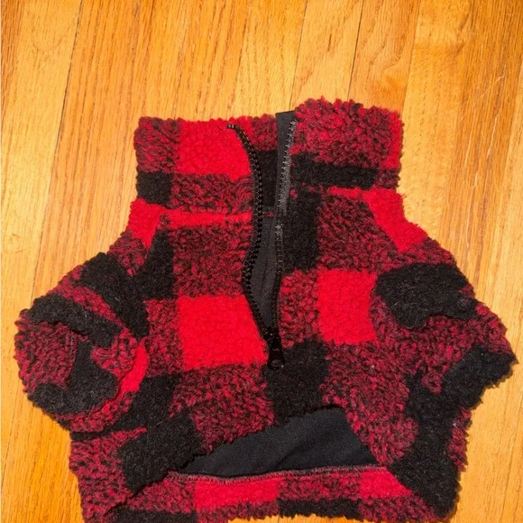 Red & Black Buffalo Plaid Sherpa Half-Zip Pullover (ForPets) Both Dog/Cat