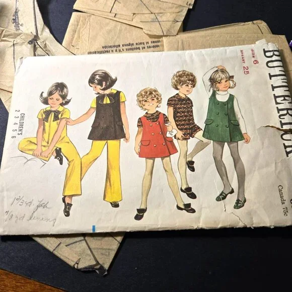 Butterick 5502 sewing pattern kids's jumper, jumpsuit vintage 60s CUT Size 6
