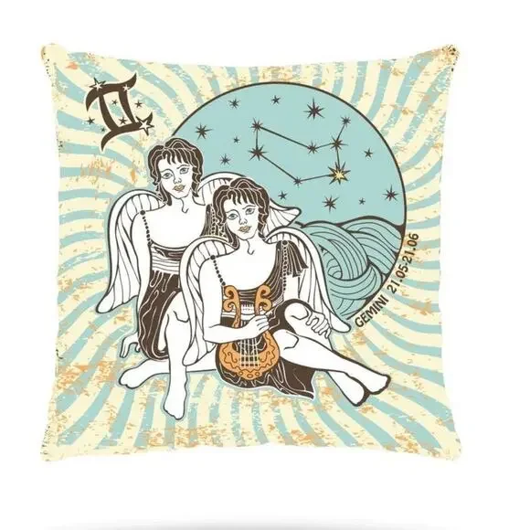Pillow Case Pillow Cover Zodiac Gemini Angel Twins Harp, Pillow Throw