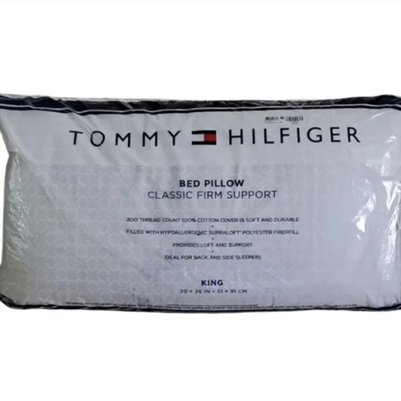 New Tommy Hilfiger White Bed Pillow -Classic Firm Support. King Size.