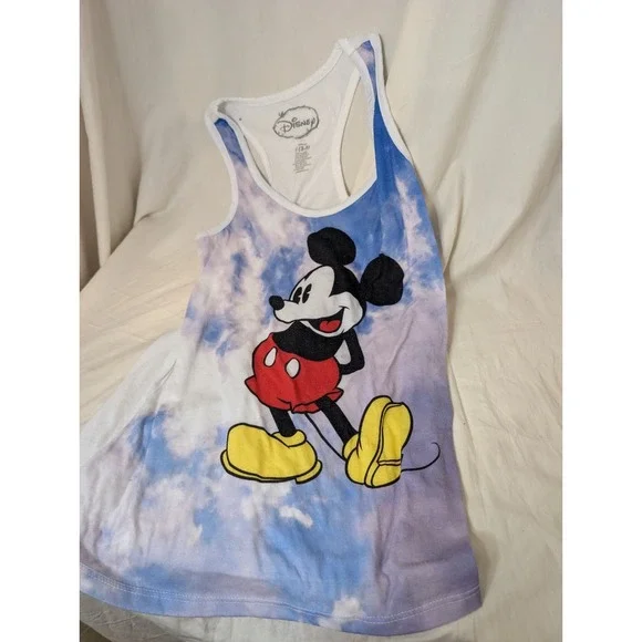 Disney Small Razor Back Tank Top Purple Tie dye‎ Mickey