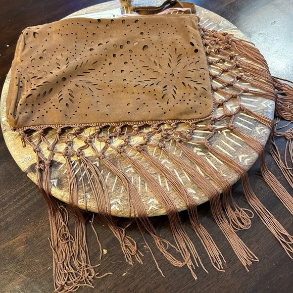Faux suede fringe detailed tablet/ iPad holder case