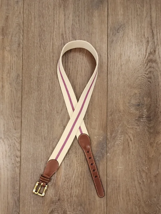 Vintage Dooney & Bourke Woven Wool Belt Brown Leather Brass Buckle size 32