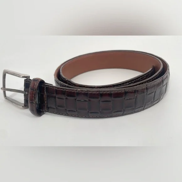 Vintage Brighton Brown Croc Embossed Leather Belt Made in USA Mens Size 38