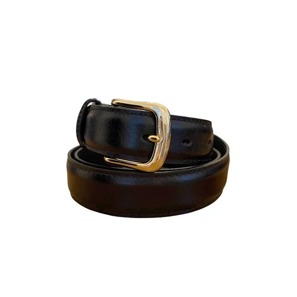 Mens Aniline Leather Dress Belt 36 Black Gold Buckle Made USA Cashmere Cowhide