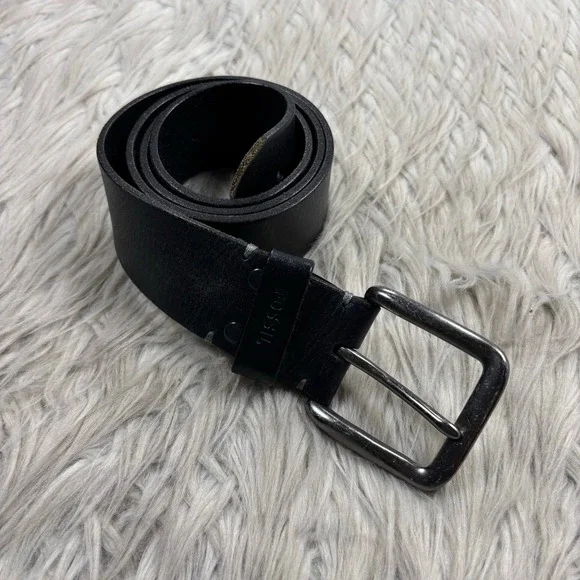 Fossil Men's 34 Black Leather Waist Belt Classic Minimalist Basic
