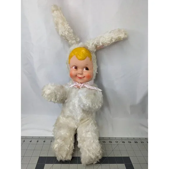 Rubber Face Doll White Bunny Rabbit Vintage 18 Inch Stuffed Animal‎ Toy
