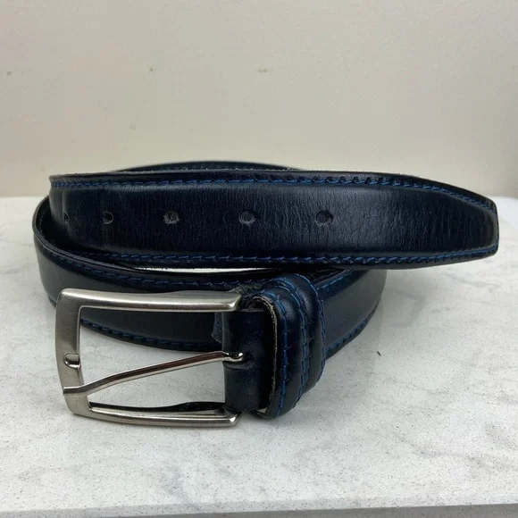 Cuoieria Fiorentina Italian Leather Belt Navy Blue Real Leather Made in Italy